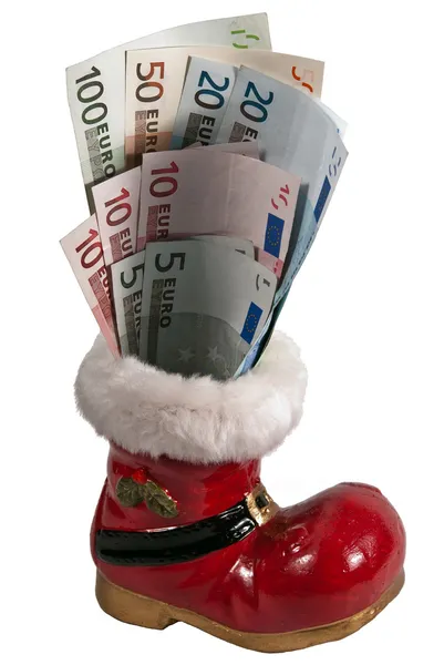 stock image Christmas boots with euro notes