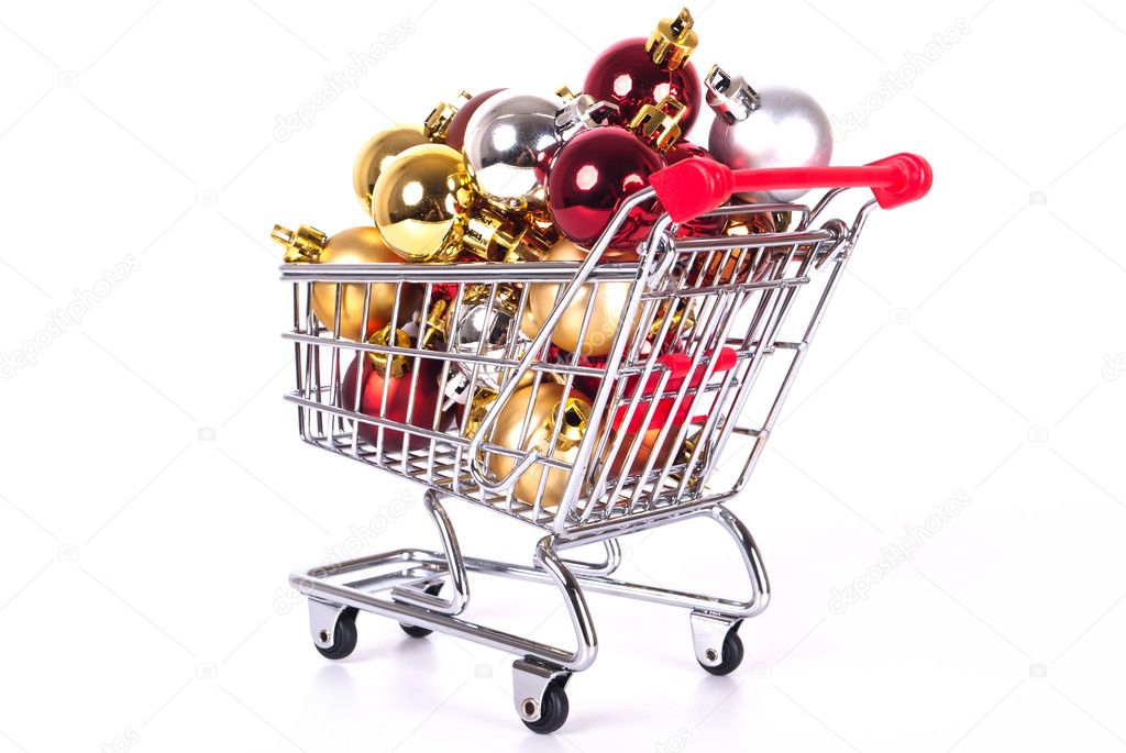 Shopping cart with Christmas balls