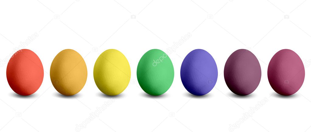 Seven coloured Easter eggs