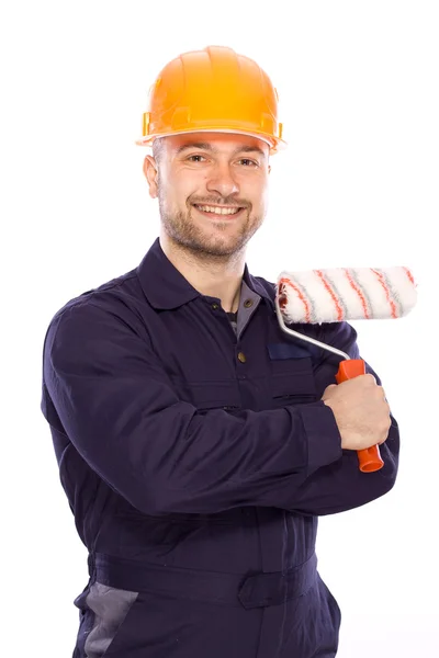 Trait of a young builder with the tools — Stock Photo, Image