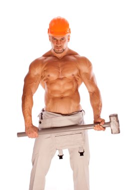 Handsome builder with a sledgehammer and sexy body clipart