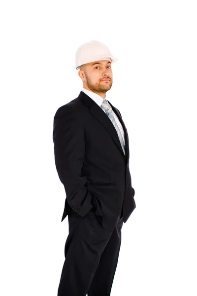 stock image Engineer in the helmet on a white background