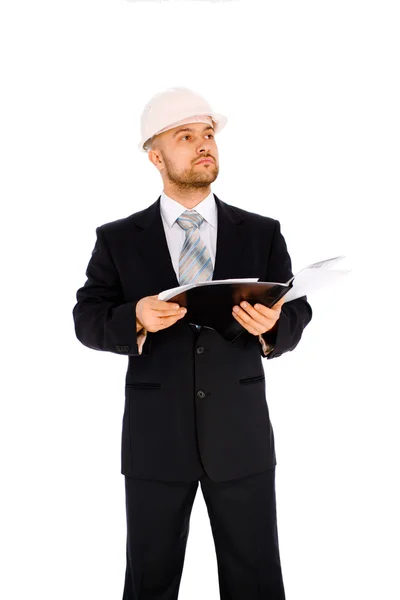 Engineer in the helmet on a white background — Stock Photo, Image