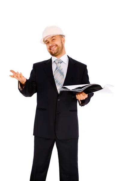 stock image Engineer in the helmet on a white background