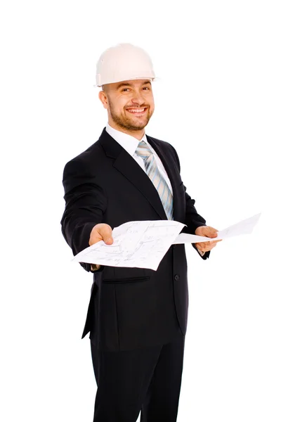 Engineer in the helmet on a white background — Stock Photo, Image