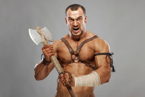 古代の戦士の筋肉男性の肖像画 — ストック写真