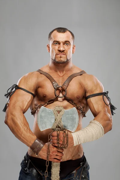 Muskulöses männliches Porträt eines antiken Kriegers Stockbild