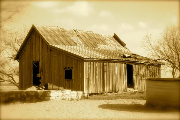 Sépia vieille maison de la prairie — Photo