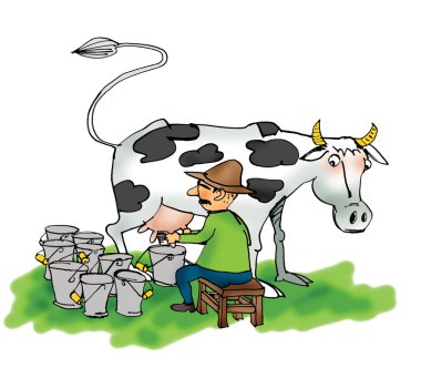 Image of a man milking a cow clipart