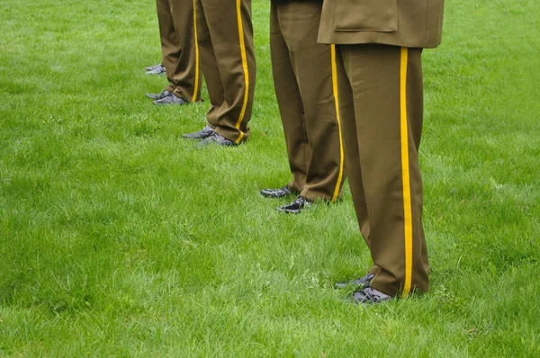 stock image Build military musicians with tools on parade