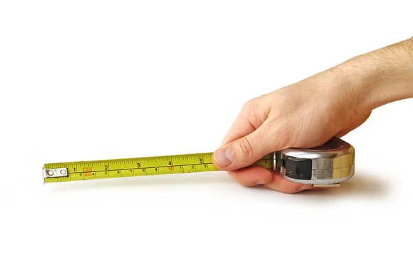 Close up view of the tape-measure in hand — Stock Photo, Image