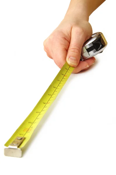 Close up view of the tape-measure in hand — Stock Photo, Image