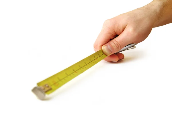 stock image Close up view of the tape-measure in hand