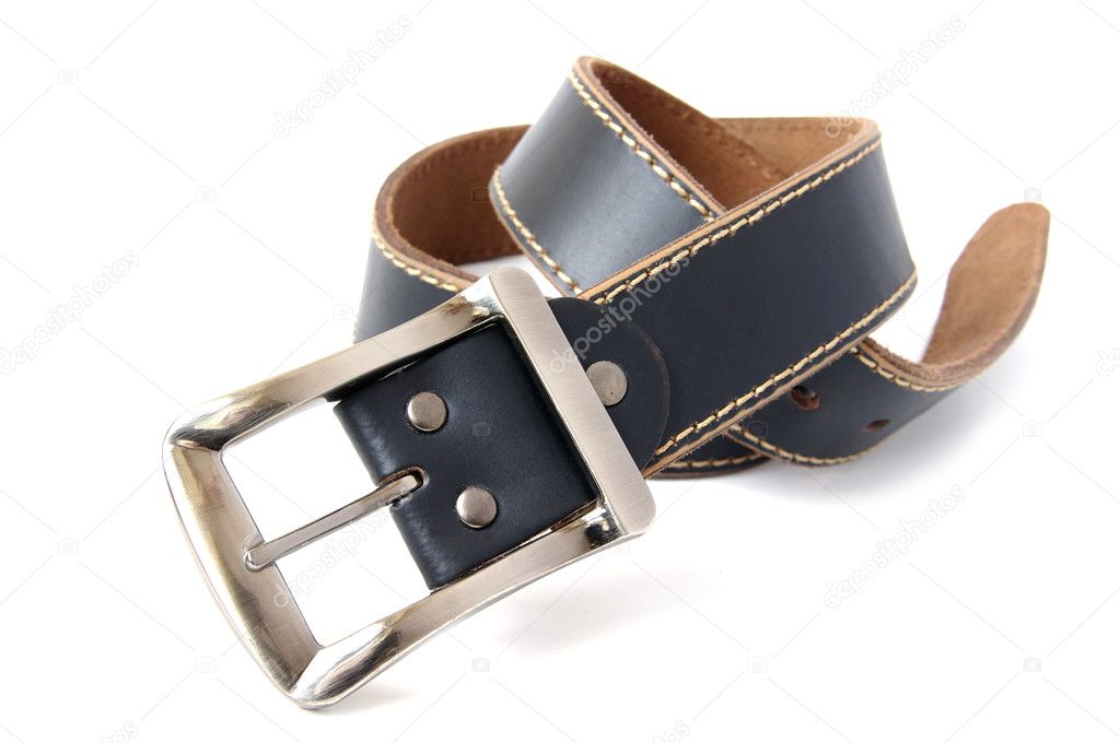 Mens leather belt on white background