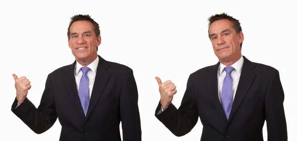 Boos zakenman gebaren naar de deur op twee manieren — Stockfoto