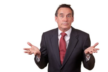 Business Man with Surprised Expression and Open Hands clipart