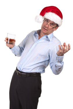 Noel Baba şapkası elinde içki sarhoş iş adamı