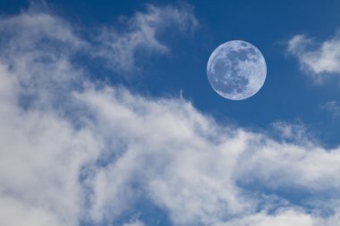 Full Moon in Daytime on Blue Sky with Cumulus Clouds clipart