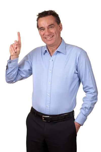 Homem de negócios sorrindo Apontando para cima ou contando um — Fotografia de Stock