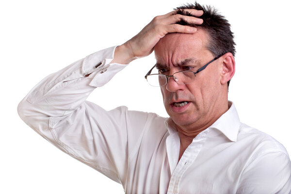 Shocked Business Man holding hand to head