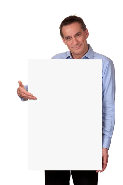 Hombre sosteniendo el signo blanco en blanco —  Fotos de Stock