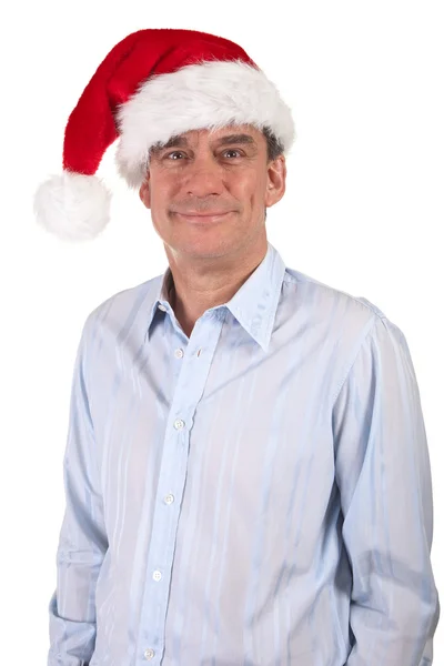 Smiling Handsome Man in Christmas Santa Hat — Stock Photo, Image