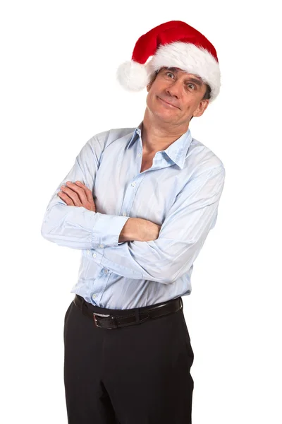Smiling Business Man in Santa Hat making Silly Face — Stock Photo, Image
