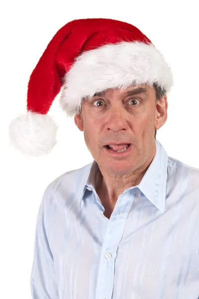 Geschokt verrast zakenman in Kerstman hoed — Stockfoto