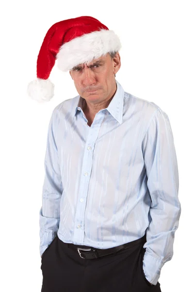 Grumpy Frowning Angry Business Man in Santa Hat — Stock Photo, Image
