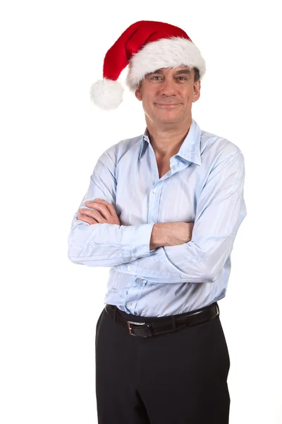 Handsome Smiling Business Man in Santa Christmas Hat — Stock Photo, Image