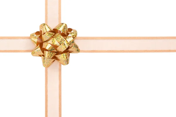 Gift Wrap with Gold Ribbon and Gold Sparkly Bow — Stock Photo, Image