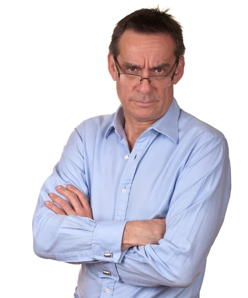 Wütend runzelnder Geschäftsmann im blauen Hemd Stockfoto