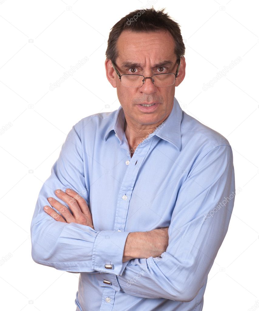 Frowning Surprised Business Man in Blue Shirt
