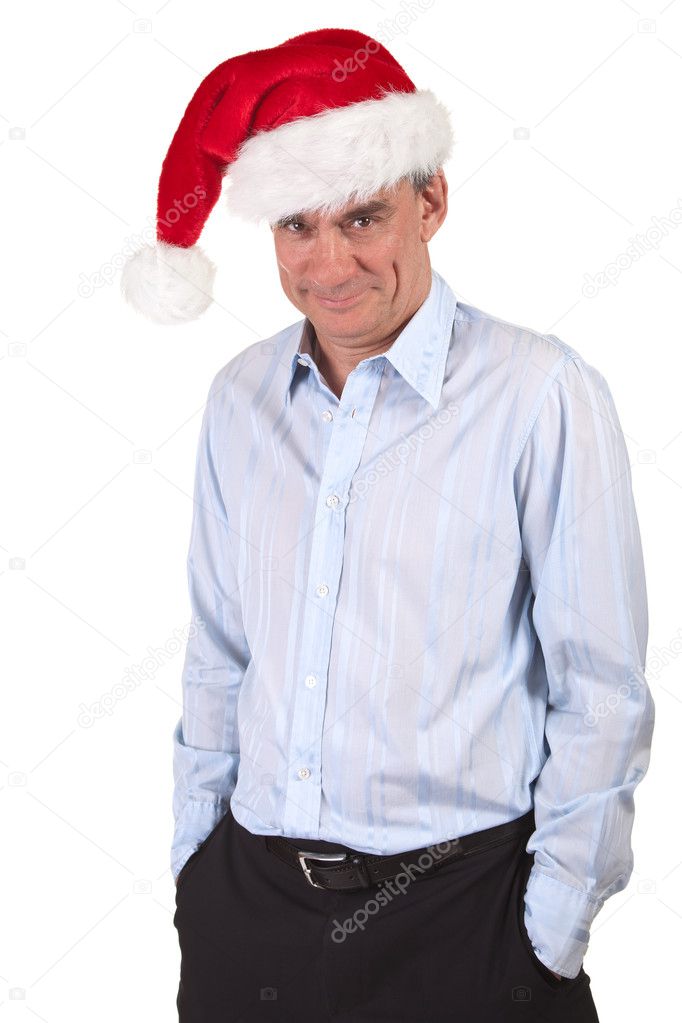 Smiling Business Man in Santa Hat with Impish Grin