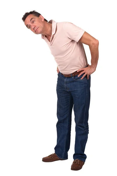 Man Bending Over Sideways to Look at Something — Stock Photo, Image