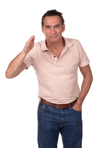 Smiling Man pointing forwards with hand — Stock Photo, Image