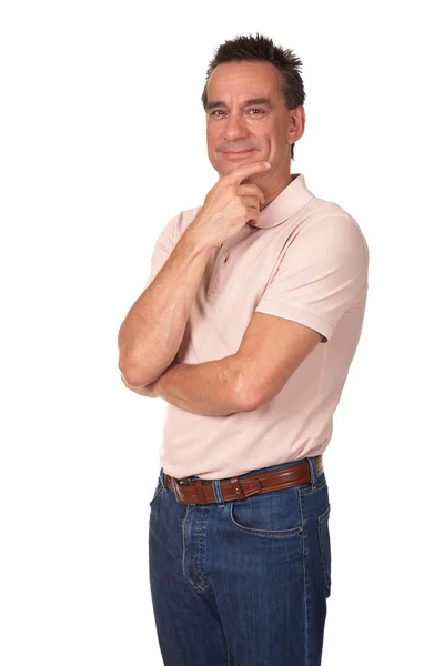 Smiling Man with Hand to Face in Thought — Stock Photo, Image
