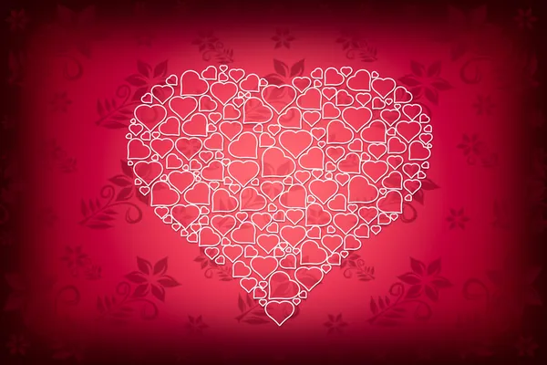Design de coração branco em fundo de flor vermelha — Fotografia de Stock