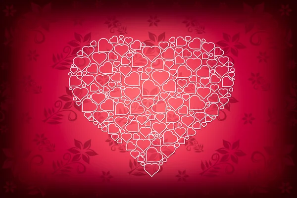 White Heart Design on Red Flower Background — Stok fotoğraf