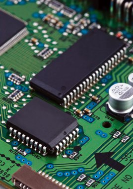 Microchips on circuit board clipart