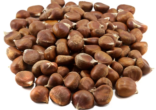 Heap of chestnuts isolated on white background — Stock Photo, Image