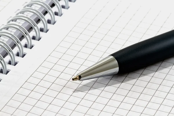 Ballpoint pen on checked notebook paper — Stock Photo, Image