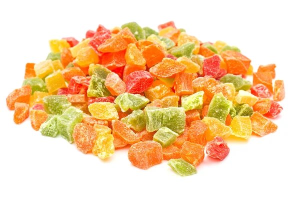 Frutos doces cristalizados, isolados sobre fundo branco — Fotografia de Stock