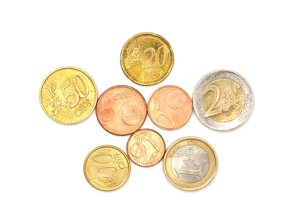 A few euros coins on white — Stock Photo, Image