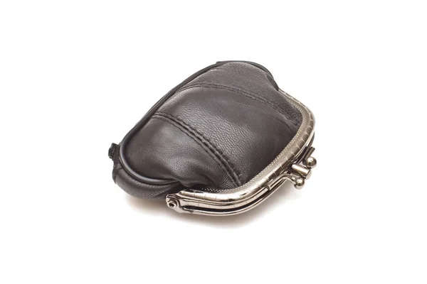 Black leather purse on white background — Stock Photo, Image