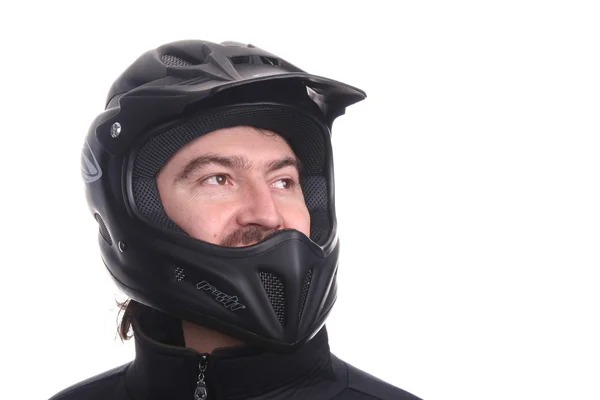 Homem em um capacete de motocicleta — Fotografia de Stock