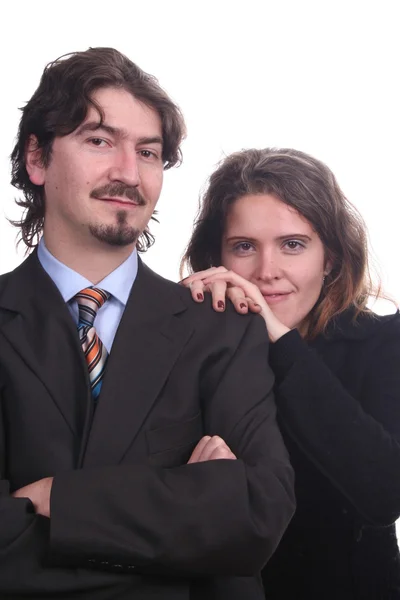 Jovem casal juntos retrato isolado no branco — Fotografia de Stock