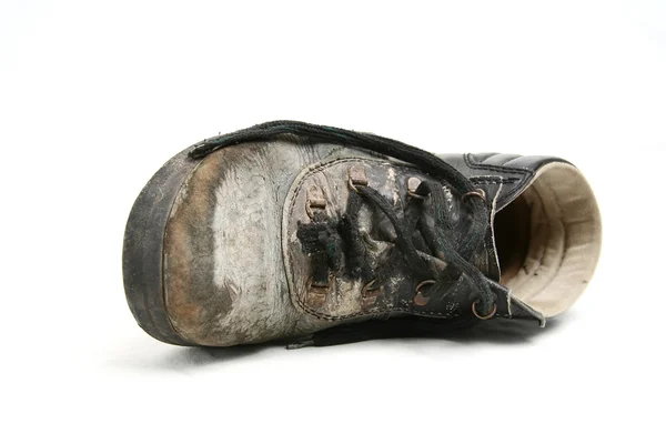 Smutsiga gamla brunt svinläder läder arbete boot — Stockfoto