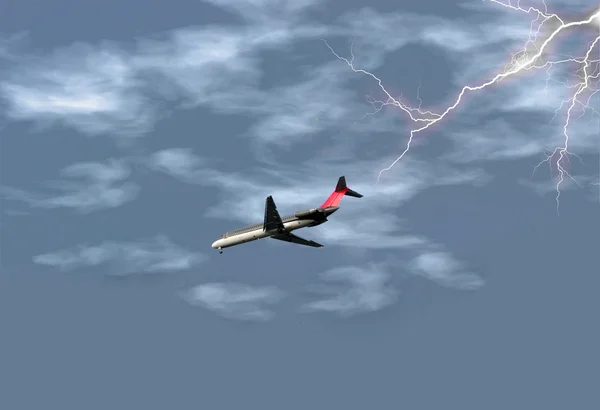 Vliegtuig in storm Stockfoto