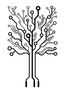 Vector square circuit board tree clipart